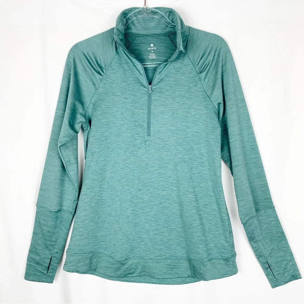 Apana Quarter Zip Long Sleeve Track Jacket Soft Green Thumbholes size M - Picture 1 of 10